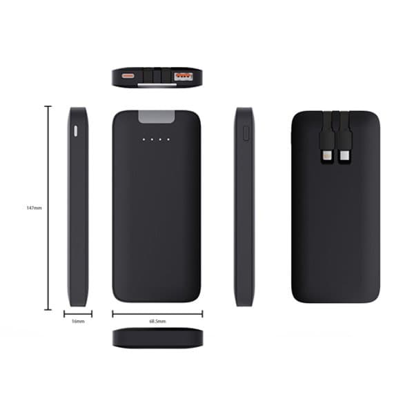 10000 mAh Işıklı Kendinden Kablolu Powerbank